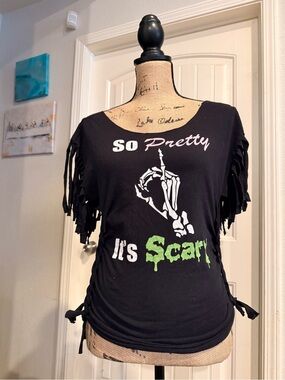 So Pretty It's Scary Black Fringe Graphic Top